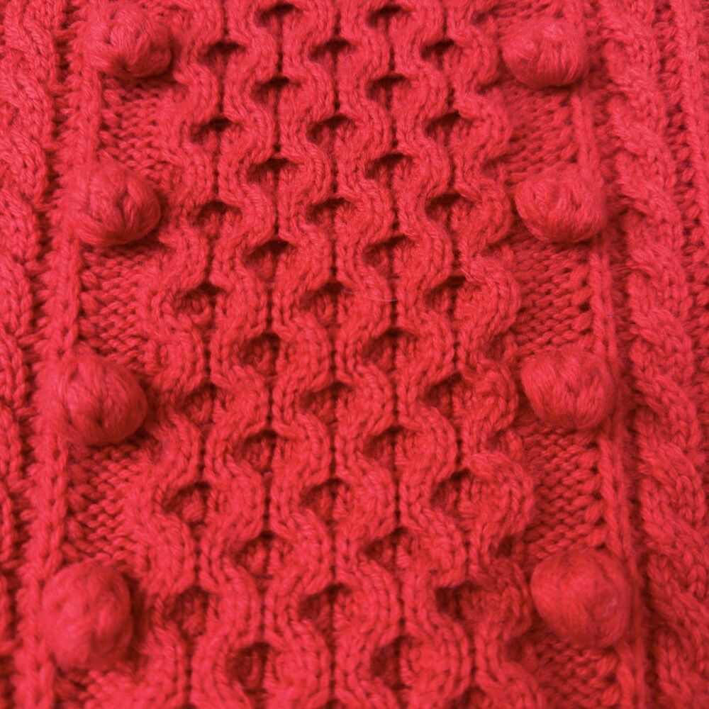 j.crew red lambswool blend cable knit bobble sweater textured fisherman medium - Picture 3 of 6